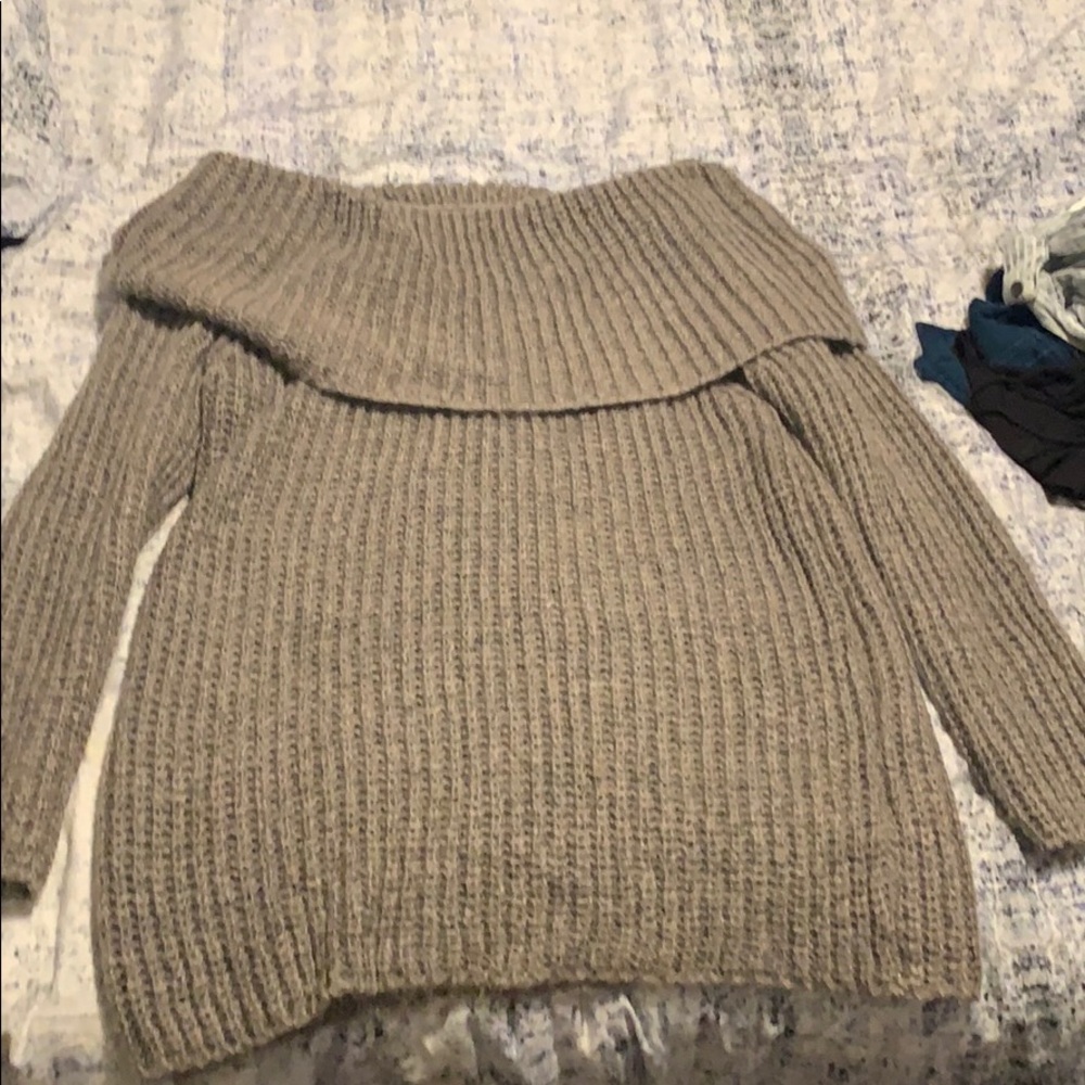 Off the shoulder grey sweater
